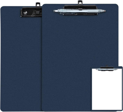 Blue Clipboard with Pen Holder, 2 Pack Plastic Clipboard with Low Profile Metal Clip, Hanging Clip Boards Holds 8.5x11 Inch Papers, Standard A4 Letter Size Clip Boards for Office & School