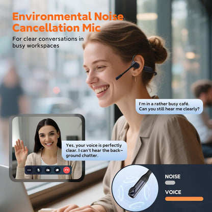 Pilot P200b Pro Wireless Headset with Mic for Work,50dB AI Noise Cancelling Microphone Headphones for Call,Bluetooth 5.3 Open Ear Computer Headset with Microphone for WFH,Mobile Office,Meetings