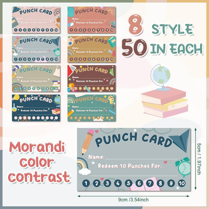 Fumete 400 Pcs Punch Cards for Classroom Reward Cards Behavior Incentive Loyalty Awards for Kids Students Teachers School Business, 8 Styles, 3.5 x 2 in(10 Morandi Punches Style)
