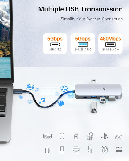 USB C Hub, 9 in 1 USB C Multiport Adapter with 4K@60Hz HDMI, 5 USB Ports, 100W PD, SD/TF USB C Adapter, USB C to HDMI Adapter, USB C Dock for MacBook Pro/Air, HP, DELL, Lenovo, ASUS Laptops NOVOO