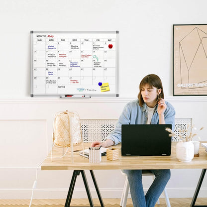 Comix Magnetic Dry Erase Calendar Whiteboard, 24 x 18 Inches Monthly Calendar Dry Erase Board for Wall, Aluminum Frame Planner White Board with Markers, Eraser, Magnets