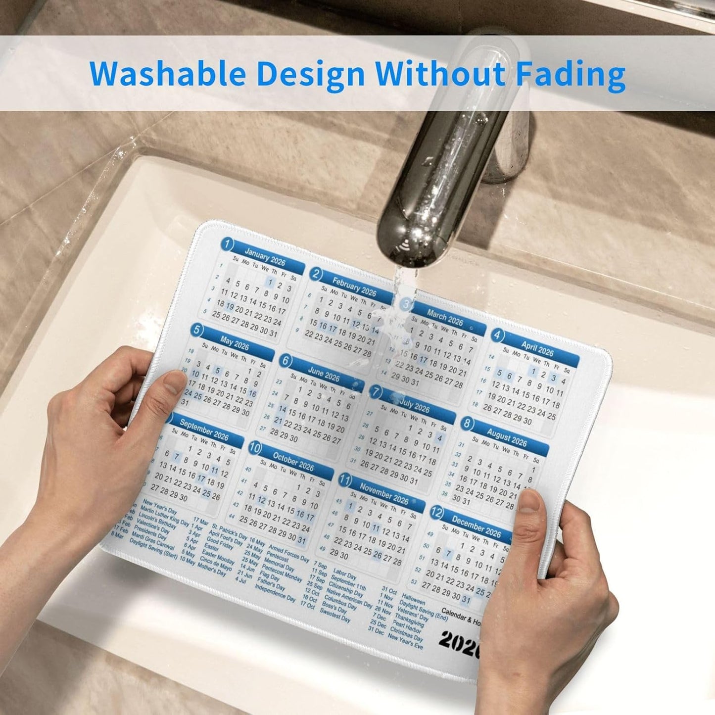 Mouse Pad, 2026 Calendar with Holiday Mouse Pads Mousepad, Anti-Slip Rubber Mouse Mat Desk Pad for Gaming Office Laptop Computer