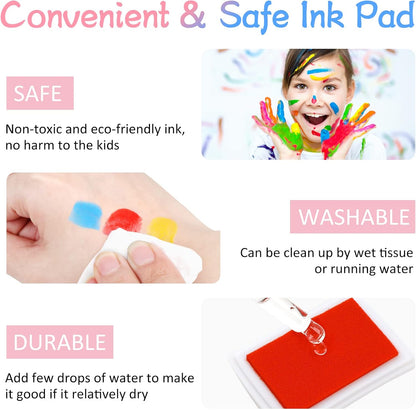 Fstaor 16 Colors Washable Stamp Ink Pads for Kids Crafts, Fingerprint Ink Pads for Stamps on Paper, Fabric, Wood & DIY Art Projects (16 Pack)