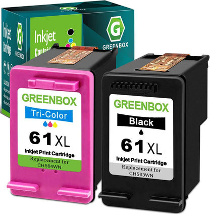 GREENBOX Compatible 61XL Ink Cartridge Replacement for HP Envy 4500 5530 4502 Officejet 4630 4635 DeskJet 1000 1010 1512, Black, Tri-color, 2-Pack