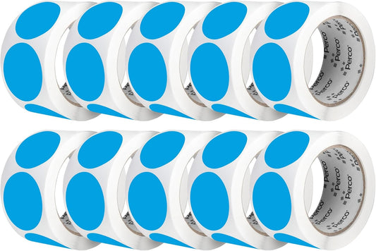 Perco Light Blue 2-Inch Perforated Circle Dot Sticker Labels — 10 Rolls, 5,000 Round Stickers — with Permanent Adhesive for Organizing, Color Coding, Bin Labeling, Packaging Alerts—Made in USA
