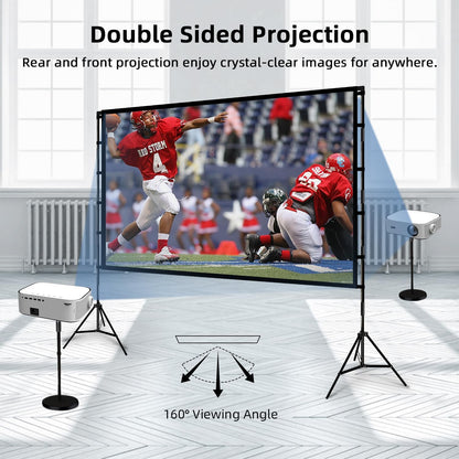 Projector Screen and Stand, Wootfairy 120 inch Foldable and Portable Projection Screen 16:9 4K HD Rear Front Wrinkle-Free Movie Screen with Carry Bag for Indoor Outdoor Home Theater Backyard Cinema
