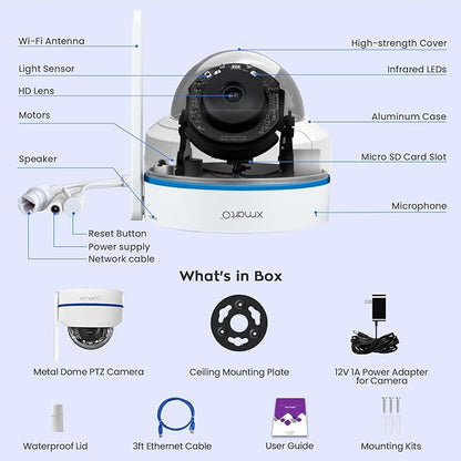 xmartO [2-Pack AI Tracking Ceiling CAM 2K HD Metal Dome PTZ Wireless Security Camera with Automatic Tracking, 2-Way Audio and Night Vision (Standalone WiFi Camera, NOT add-on CAM to NVR)