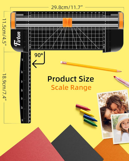 Firbon Black A5 Paper Cutter, Straight Small Paper Trimmer with Side Ruler for Scrapbooking Craft, Paper, Coupon, Label, Cardstock