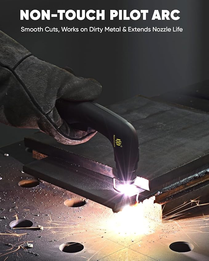 H HZXVOGEN Plasma Cutter 55A Non Touch Pilot Arc Plasma Cutters 110/220V Dual Voltage, Digital Display DC IGBT Inverter HF Air Plasma Cutting Machine, 1/2" Clean Cut 4/5" Max Cutting & 2T/4T(HVC55)
