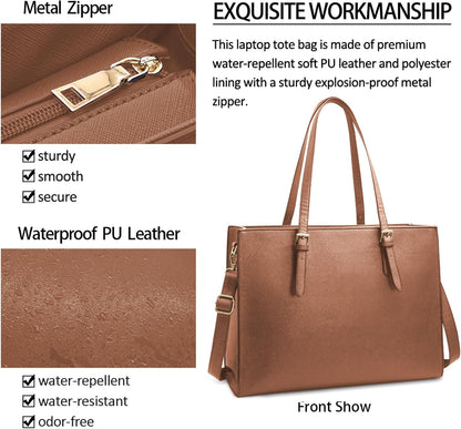 Laptop Bag for Women Waterproof Lightweight Leather 15.6 Inch Computer Tote Bag Business Office Briefcase Large Capacity Handbag Shoulder Bag Professional Office Work Bag