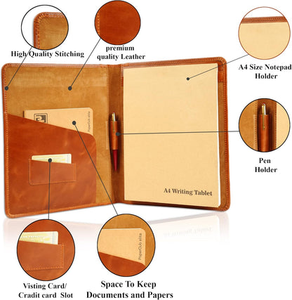 Heavy Duty Buffalo Leather Legal Pad Portfolio | Handmade Executive Notebook Binder Portfolio | Professional Padfolio Organizer | Business Gift for Men and Women : Brown