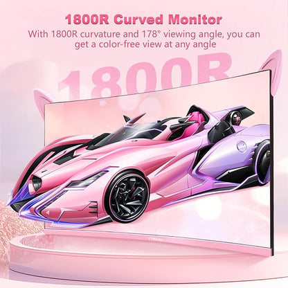 27 inch Gaming Monitor, Pink 1800R Curved Monitor, FHD-1920X1080P, 165Hz, 1ms, Fast IPS, FreeSync Hdmi Monitor with Ultrathin, HDMI/DP/USB Vesa/Wall Mount Computer Monitor-Pink