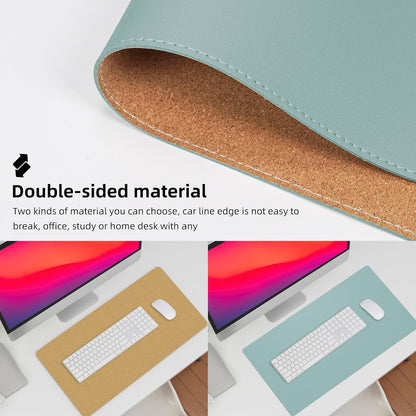 AFIING Dual-Sided Desk Pad, Natural Cork & PU Leather Large Mouse mats for Office and Home Work, Desk Protector Non-Slip, Waterproof, Easy Clean (Light Blue, 23.6" x 13.7")