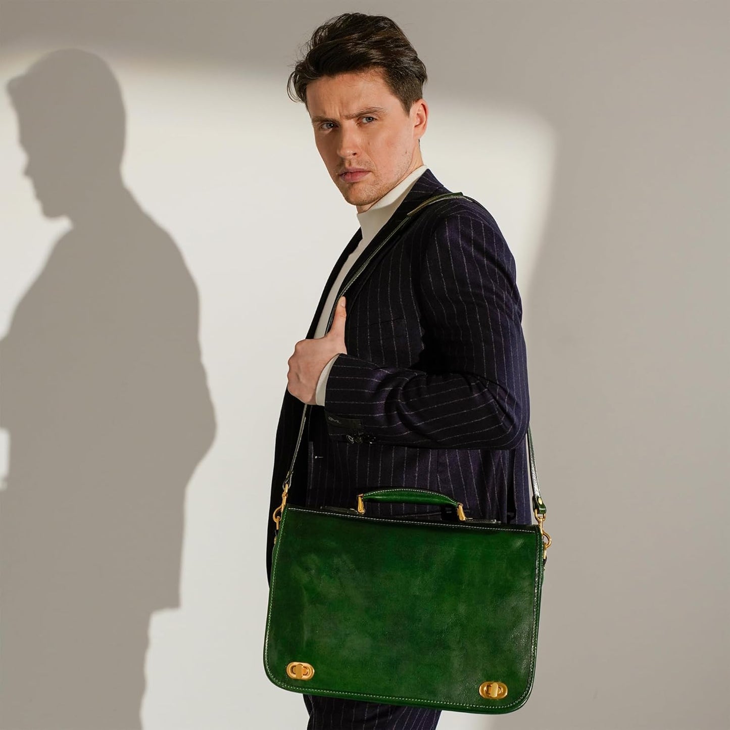 Time Resistance Leather Briefcase for Men - Italian Full Grain Leather Laptop Bag - Messenger Bag - Gift Box Included