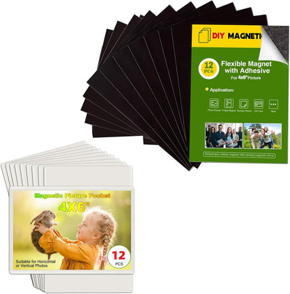 24 Pack Picture Magnets for Refrigerator,More Solution Display Your Photos-12 Pieces Picture Fridge Frames and 12 Pieces Adhesive Magnetic Sheet