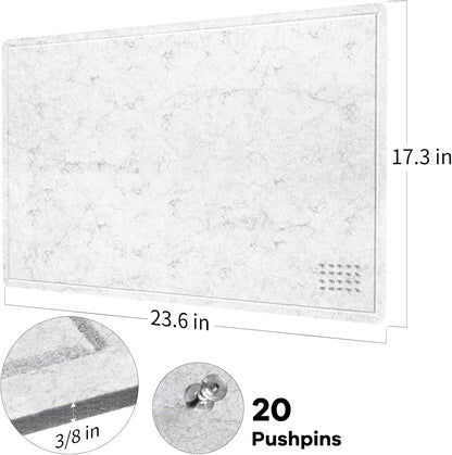 Bulletin Board, 24 x 18 Inches Felt Decorative Pin Board, Cork Alternative for Wall, Foldable Photo Self-Adhesive Vision Mood Board With 20 Pushpins - Marble White