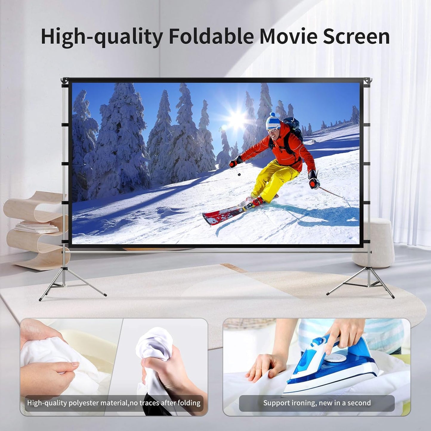 Projector Screen Outdoor, Vamvo Portable Projectors Screen with Aluminum Alloy Stand 120" Foldable Screens, 10 Feet Indoor Movie Screens with Carrying Bag for Home Theater Backyard Movie Night
