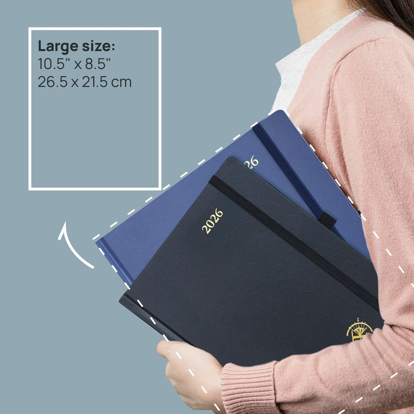 POPRUN 2026 Planner (Large Size 8.5''x 10.5'' Hardcover) - Daily Weekly and Monthly Calendar Agenda 2026 Appointment Book with Hourly Time Slots, Monthly Tabs, 100 GSM - Light Pink