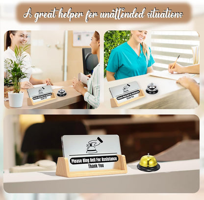 Desk Call Bell /2pcs Service Bells （Gold and Silver）/with Please Ring Bell for Assistance Sign/Suitable for Front Desk Reception in Shops, Offices, Warehouses, and Small Hospitals.