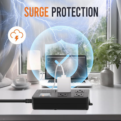 Outdoor Power Strip Weatherproof, IPX6 Waterproof Extension Cord Multiple Outlets with USB Ports, Overload Protection Shockproof,Electrical Power Strip Wall Mountable for Outdoor Decorations…, Black