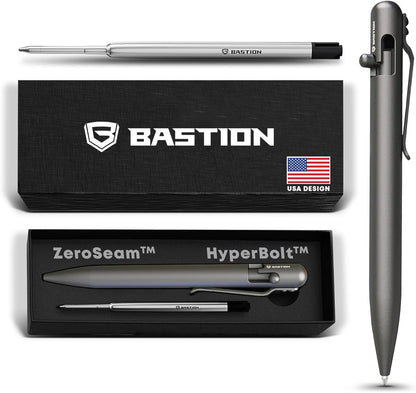 BASTION® Luxury Bolt Action Pen, Durable Professional Ballpoint Pen with Fine Tip, EDC Pen Ink Refillable Pen - Titanium Gray