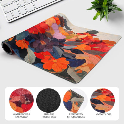Desk Pad, Floral Desk mat, XXL Gaming Mouse pad, Mouse pad with Stitched Edges and Rubber Base,Large Mouse mat for Computer, Suitable for Home, Gaming and Office Keyboard Mouse Pads，Blooming Flowers