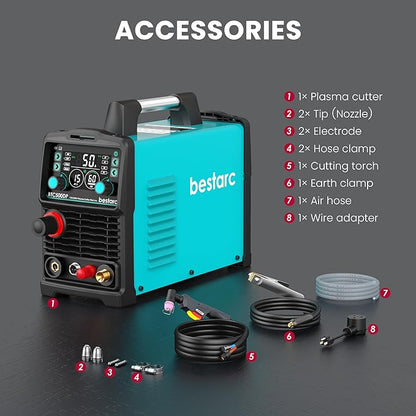 bestarc Plasma Cutter, [Pilot Arc][Large LED Display][Air Sensor] 50A bestarc Plasma Cutter Machine 110/220V Dual Voltage, 1/2 Inch Clean Cut 4/5 Inch Max Cut, Post Flow Mesh, 2T/4T for Beginners DIY