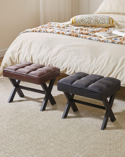 IBUYKE Small 12" H Footrest Stool, Square PU Foot Stool with Metal X-Leg, Multi-Use as Small Side Table, Step Stool for Living Room, Bedroom, Entryway, Office, Black WBD012B