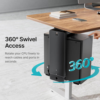 Adjustable Under Desk PC Mount, 3.5 to 8 Inch Wide Computer Tower Holder with Locking Handle,360 Degree Swivel Adjustable Height and Width, Black