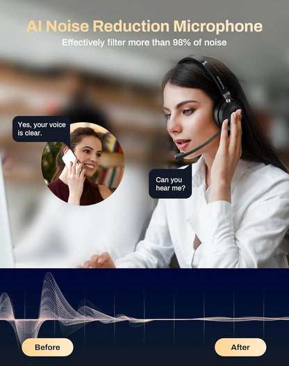 USB Headset with Microphone for PC-Wired Noise Reduction Office Headset work for Laptop/Mac,Computer Headphones with Volume Control & Mic Mute,Compatible with Zoom/Skype/MS/Teams/Call Centers