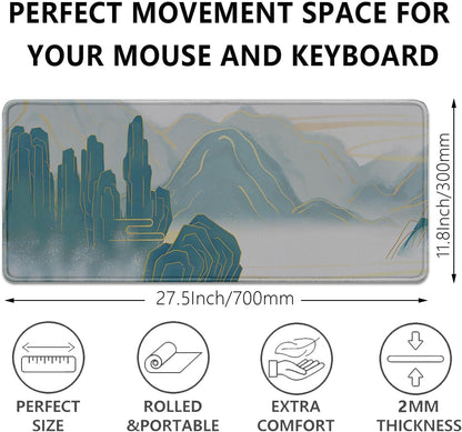 Gold Mountains Mouse Pad,Extended Mountainous Mousepad Desk Pad with Stitched Edges,Non-Slip Waterproof Rubber Base Mouse Mat for Office Computer Keyboard Laptop Home(27.5x11.8 in)