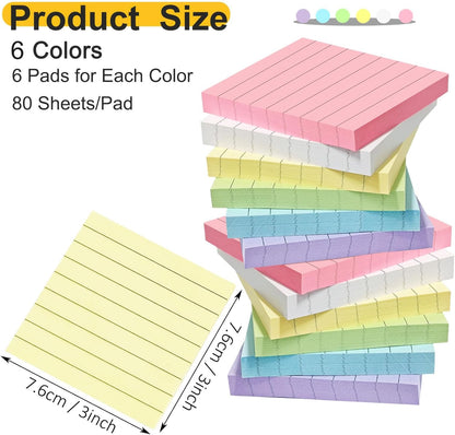48 Pack 3840 Sheets Lined Sticky Notes 3X3 in Ruled Self Sticky Note Pads 80 Sheets/pad Colorful Sticky Notes with Lines Post Notes for Office, Home, School, Meeting