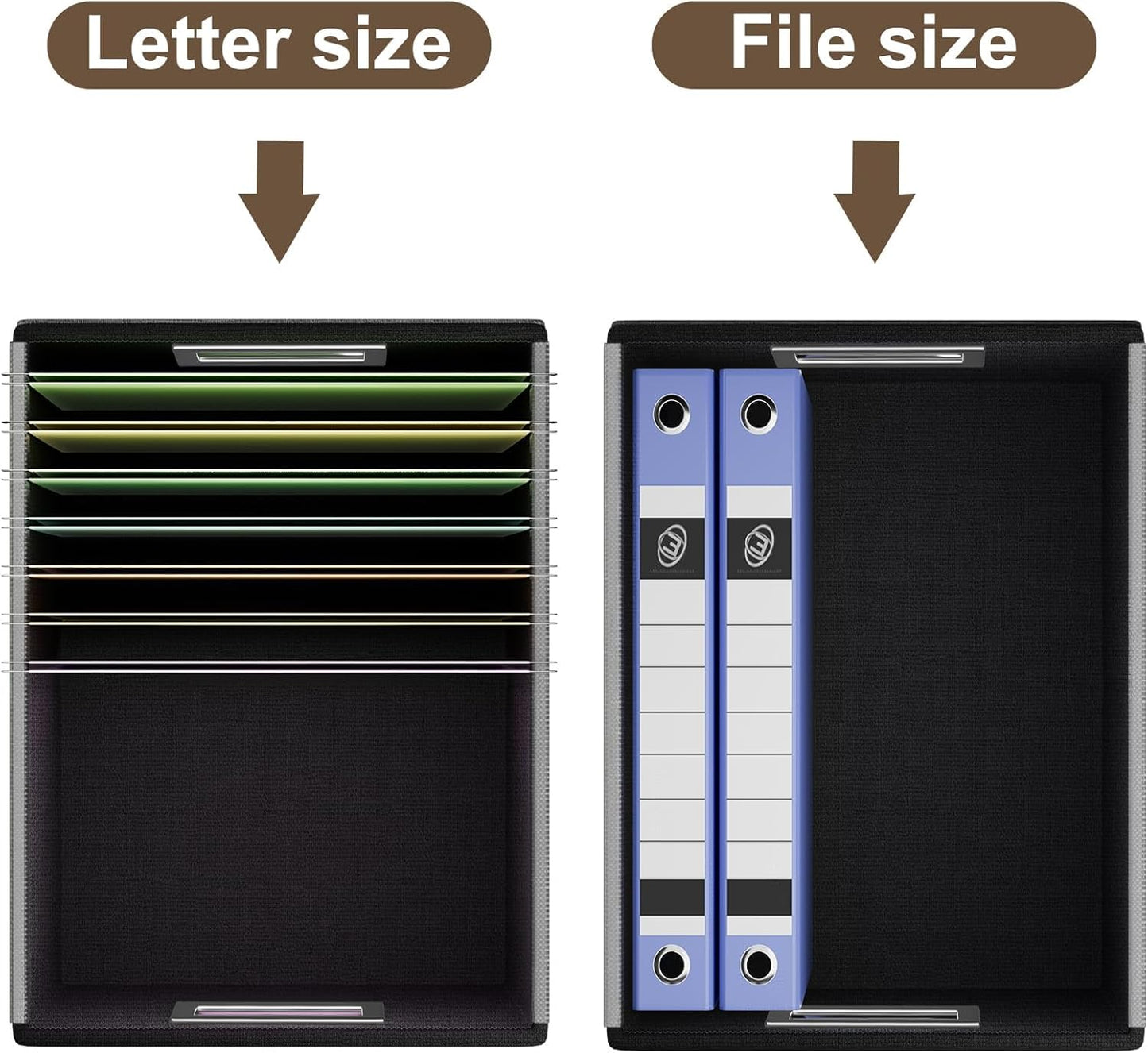 Huolewa File Organizer Box with Lid, Collapsible Leather File Folder Organizer for Office Document Storage, Filing Box with Plastic Slide for Letter/Legal Size Hanging Files, Dark Brown, 4 pack