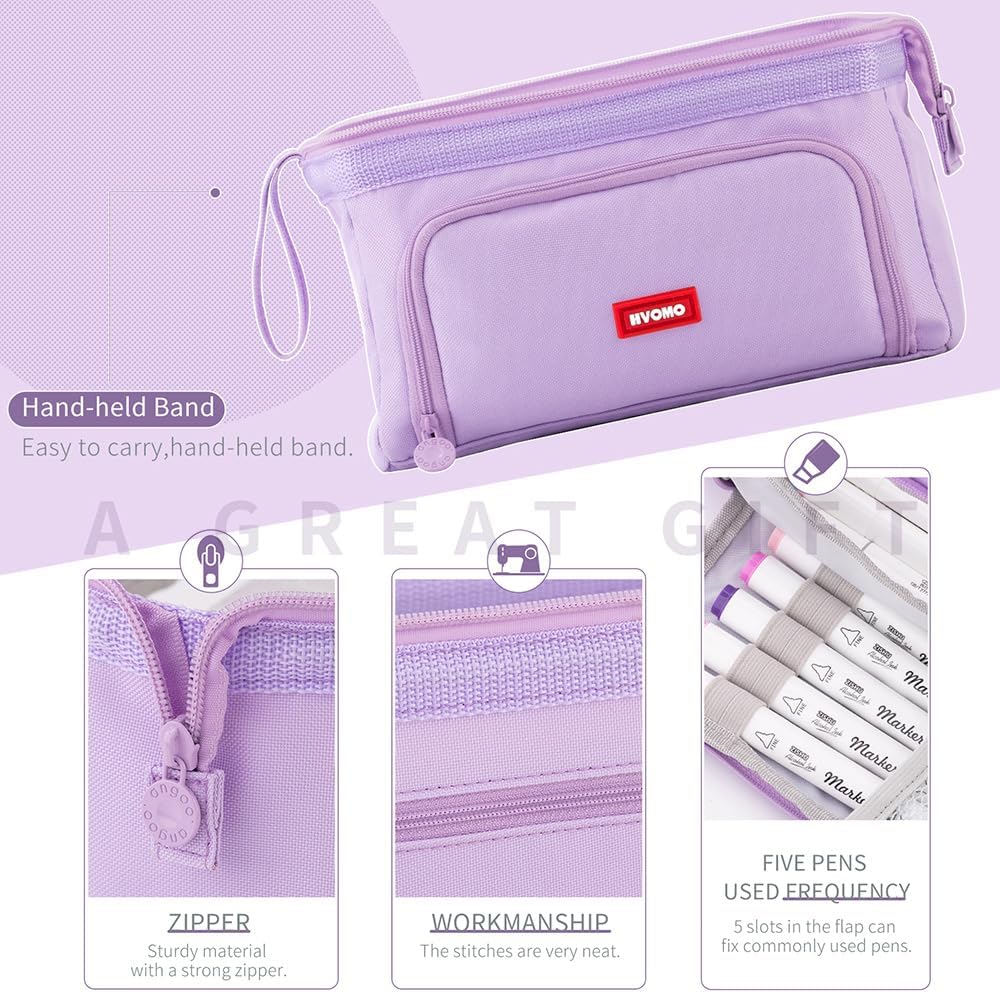 HVOMO Stationery Set,1 large-capacity pencil case,5 quick-drying pens,50 waterproof stickers,2 sticky note pads(200 sheets),1 set of 10-color index labels (200 sheets),Student stationery gift (Purple)