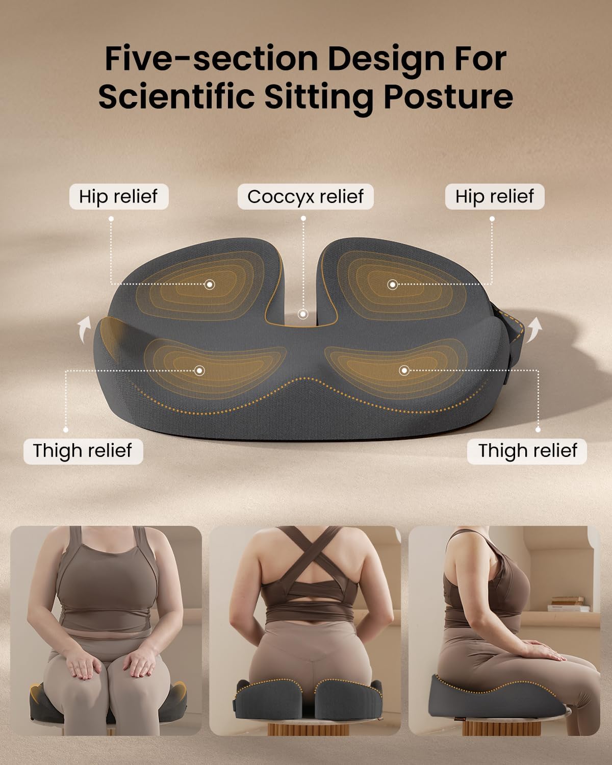 ProtoArc Extra Large Seat Cushions for Office Chairs, Ergonomic Memory Foam Seat Cushion for Home, Extra Cover, Car Seat Cushions for Driving, Pressure Relief Pad for Sciatica - Dark Gray