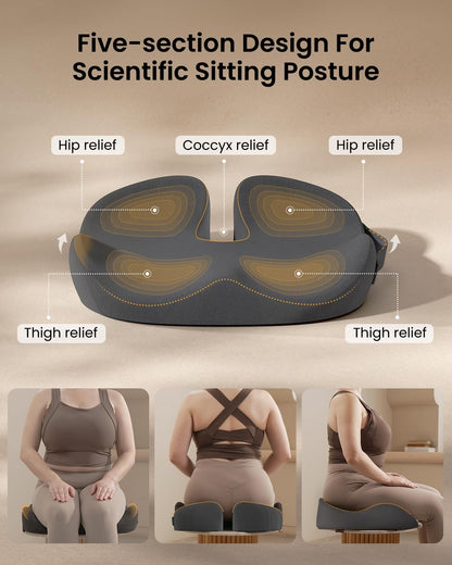 ProtoArc Extra Large Seat Cushions for Office Chairs, Ergonomic Memory Foam Seat Cushion for Home, Extra Cover, Car Seat Cushions for Driving, Pressure Relief Pad for Sciatica - Dark Gray