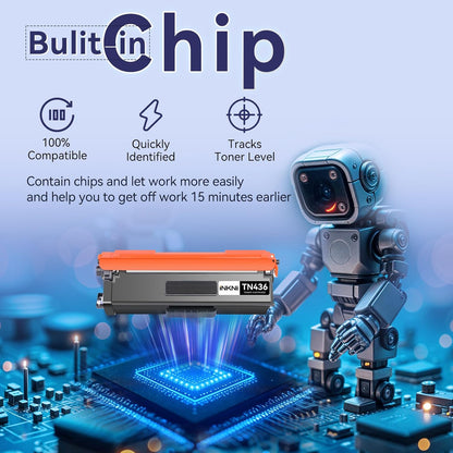 TN436 Toner Cartridge Set 4 Pack(with chip) Compatible Replacement for Brother tn436bk tn433 tn431 tn 436bk Toner for MFC-L8900CDW HL-L8360CDW HL-L8260CDW MFC-L8610CDW Prints
