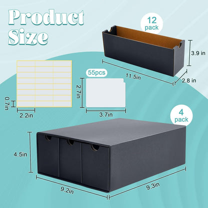 Cholemy Trading Card Storage Box 15000+ with 70 Cardboard Storage Divider, Label Sticker for Collection Compatible with TCG, Sport Cards(4 Row, 3 in A Row,Black)