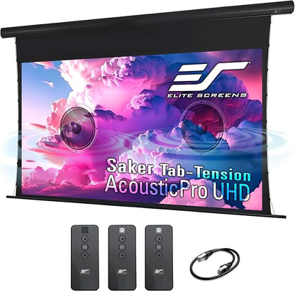 Elite Screens Saker Tab-Tension AcousticPro UHD Series, 100-INCH Diagonal 16:9, 4K/8K Ultra HD Electric Sound Transparent Perforated Weave Drop Down Front Projector Screen, SKT100UH2-E24-AUHD