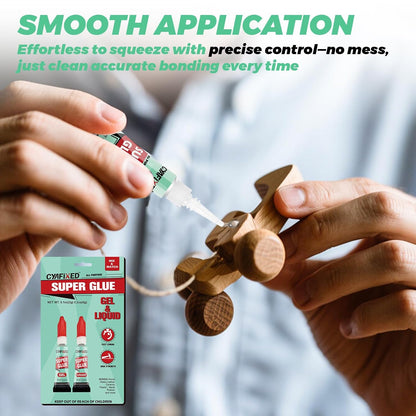 Super Glue Liquid&Gel, Instant Adhesive, Multipack Cyanoacrylate Strong Clear Glue for Shoe Sole Repair Ceramic Plastic Metal Wood Pottery Leather Aquarium Glass, Rubber, Strong Bonding