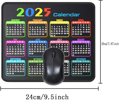 Calendar Mouse Pad 9.5 X 7.8 in, Mouse Pads with Stitched Edges and Non-Slip Rubber Base, Home Office Desk Decor Accessories for Computer Laptop Work Gaming (Black 2025)
