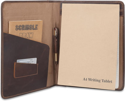 Heavy Duty Buffalo Leather Legal Pad Portfolio Handmade Executive Notebook Binder, Professional Padfolio Organizer Gift for Men and Women Genuine Leather Resume Document Holder (Dark Brown)