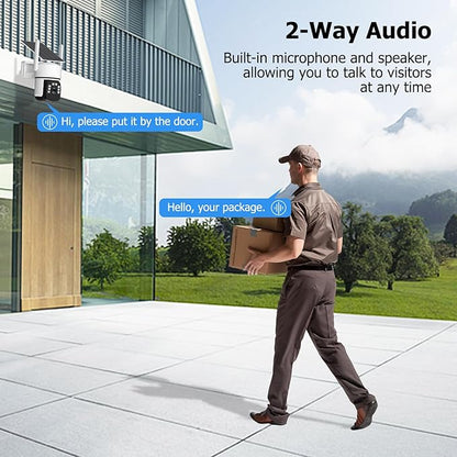 Solar Security Cameras Wireless Outdoor, 2 Cam-Kit, 4MP Home Security System with Color Night Vision, 2.4G & 5G WiFi, 360° Pan & Tilt, 64GB Local Storage, No Subscription, Motion Detection, Spotlight