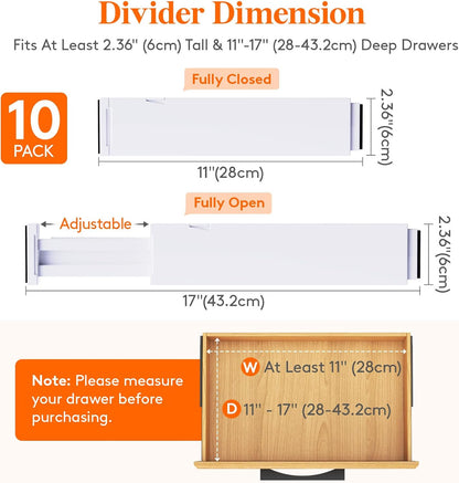 Lifewit 10 Pack Kitchen Drawer Dividers 2.36" High, 11"-17" Adjustable Drawer Organizer for Utensils/Clothes/Makeup, Plastic Expandable Separators in Dresser/Bedroom/Bathroom/Office Storage