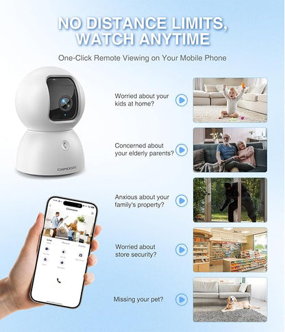 3K Indoor Camera with 64GB Card, Human/Pet/Facial AI Detection, Dog/Cat/Pet Camera Indoor with Phone APP, 5GHz 2.4GHz Dual Band Wi-Fi 6, 360 Pan Tilt Auto Tracking, Night Vision, 2-Way Talk