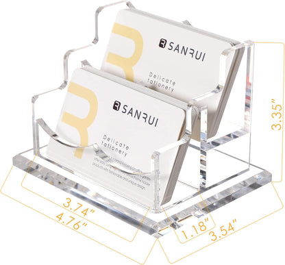 SANRUI Clear Horizontal Business Card Holder Stand for Desk, Acrylic Desktop Display Name Cards Holders Organizer Storage Rack,for Exhibition, Home , Office ,2 Tier 2 Pocket , 120 Card Capacity