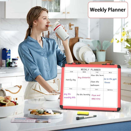 4 Sided Foldable Whiteboards Calendar, 17"x13" Desktop Whiteboard, Integrating with Monthly and Weekly Planner, Multi-Functional Whiteboard Suitable for Home, School and Office.