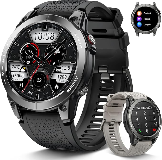 Smart Watch for Men GPS Fitness: 1.43" AMOLED Military Make Answer Call Running Digital Mens Watches Waterproof Smartwatch Android Phone iPhone Samsung Compatible Step Tracker SpO2 Heart Rate Monitor