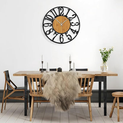 Large Wall Clock for Living Room Decor, 24 Inch Non Ticking Silent, Battery Operated Modern Vintage Oversized Wall Clock for Bedroom Kitchen