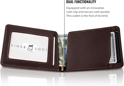 Kings Loot Wallet for Men | Customized Minimalist Slim RFID Blocking Leather Design with Cash Pocket & Card Pull Strap | Holds 1-15 Cards | Stylish & Durable Wallets